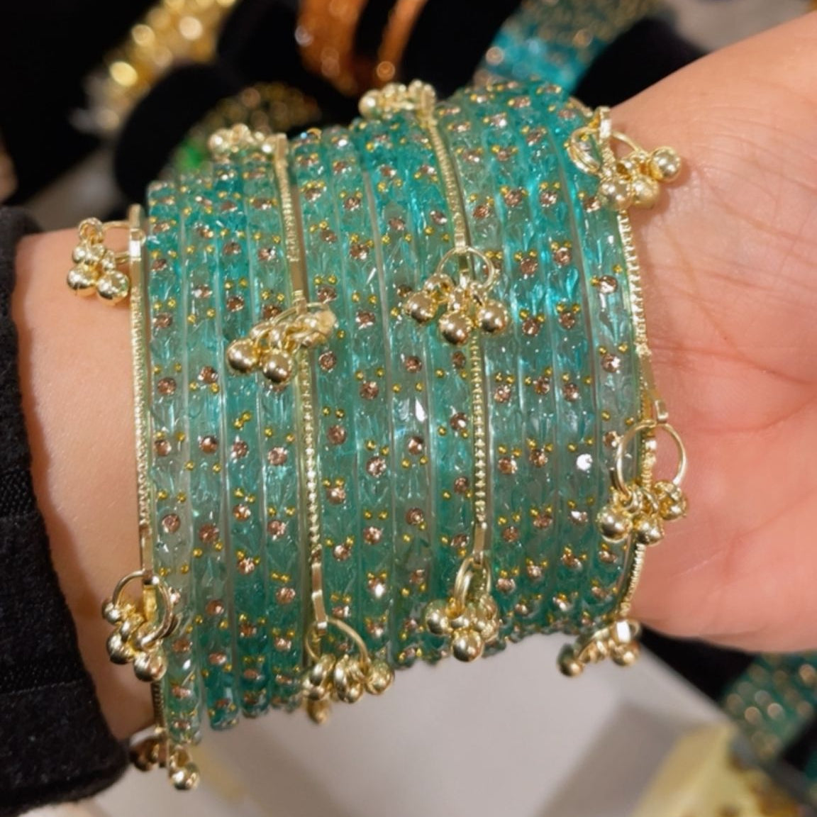 Luxury Bridal Kashmiri Bangles Set with Jhumka & Elegant Stone Work