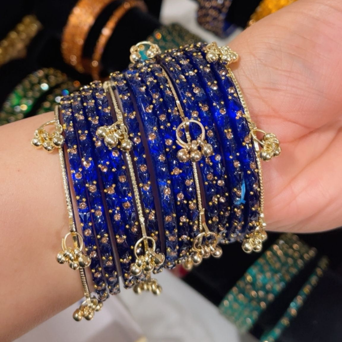 Elegant Bridal Kashmiri Bangles Set with Jhumka & Sparkling Stones