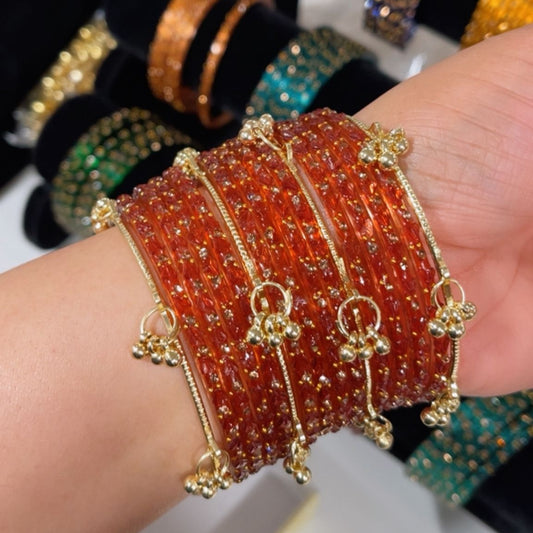 Bridal Kashmiri Bangles Set with Hanging Jhumka & Stone Embellishments