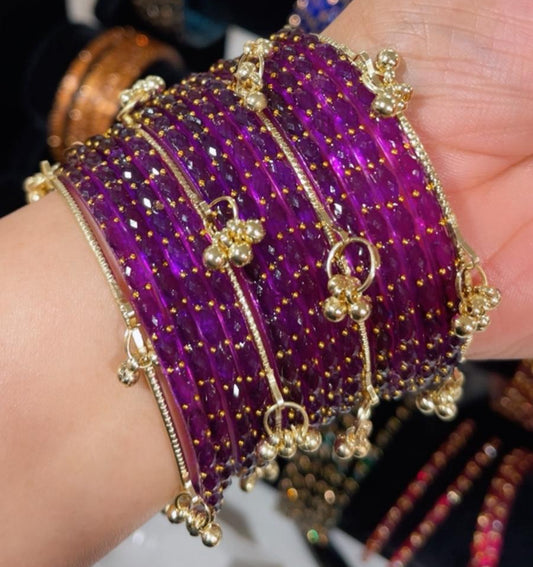 Bridal Kashmiri Bangles Set with Stones & Jhumka Charms – Festive Collection