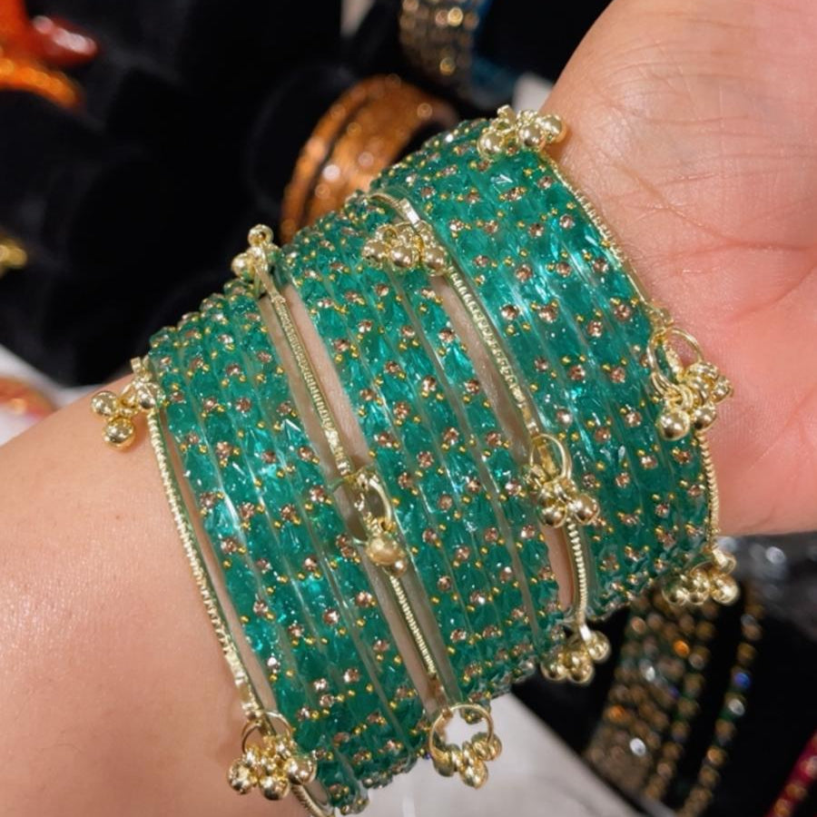 Stylish Kashmiri Bangles Set with Hanging Jhumka & Stones – Festive Wear