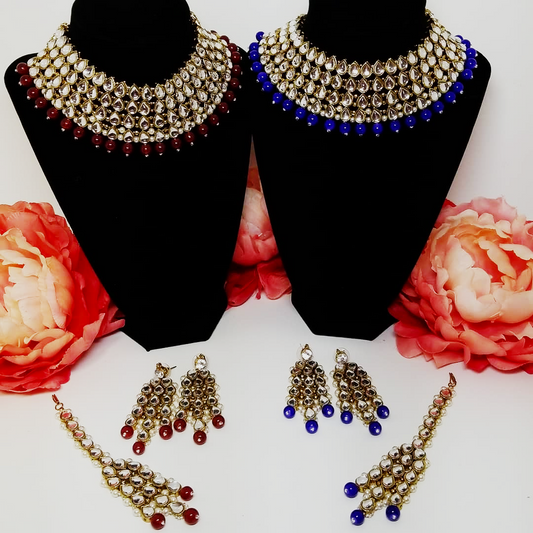 Royal Blue Necklace Set with Earrings & Maang Tikka – Luxury Bridal Jewelry for Women