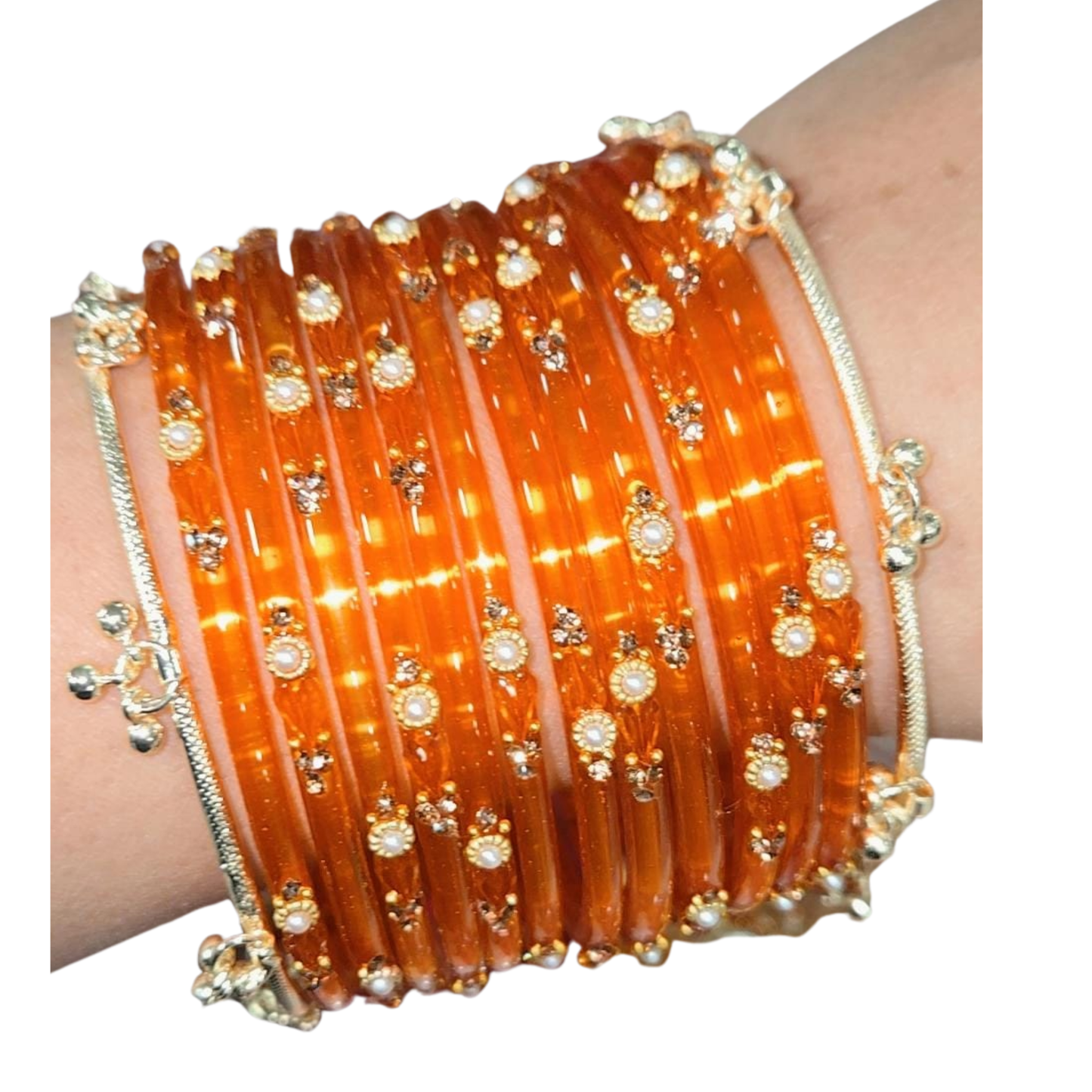 Luxury Kashmiri Orange Bangles Set with Stone & Jhumka Design – Bridal & Festive Wear