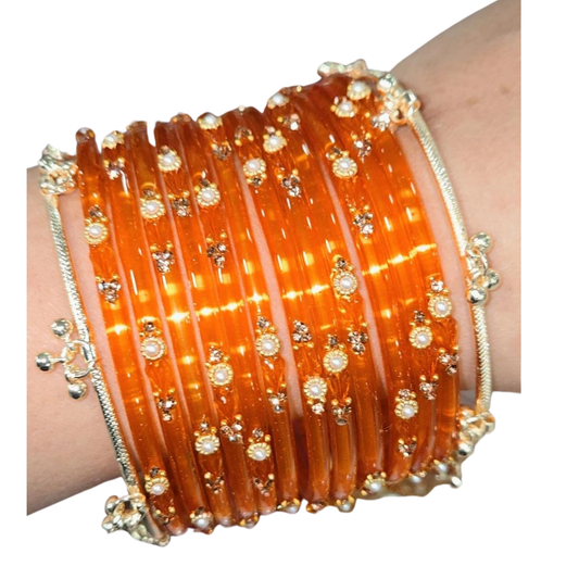Luxury Kashmiri Orange Bangles Set with Stone & Jhumka Design – Bridal & Festive Wear
