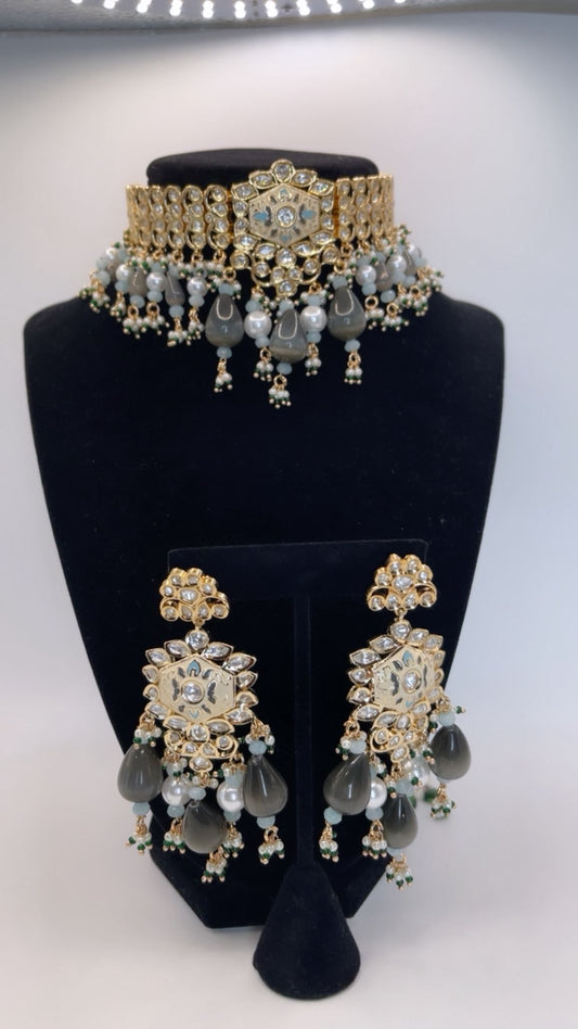Handcrafted Meenakari Choker Set with Earrings – Gold Tone Traditional Statement Jewelry for Women
