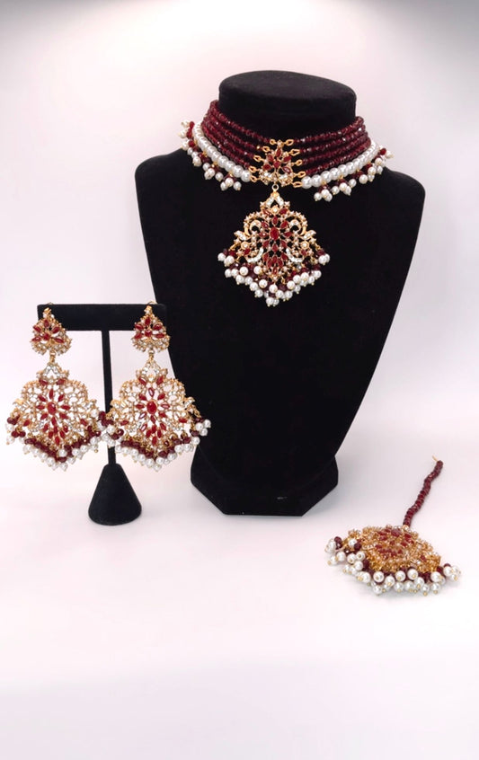 Pakistani Choker Set with Earrings and Tikka – Luxury Bridal & Party Wear Jewelry Set