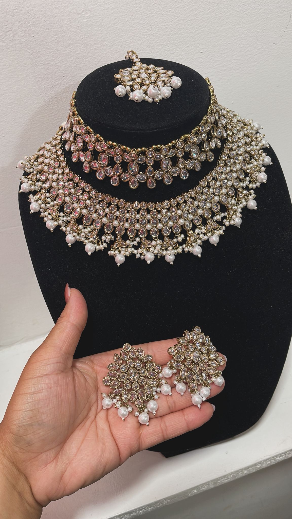 Two Piece Bridal Choker & Long Necklace Set with Earrings and Maang Tikka – Luxury Wedding Jewelry Set