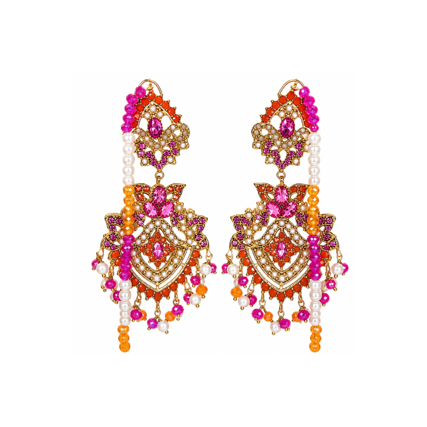 Pakistani Bridal Choker & Long Necklace Set – Pink & Orange Wedding Jewelry for Women