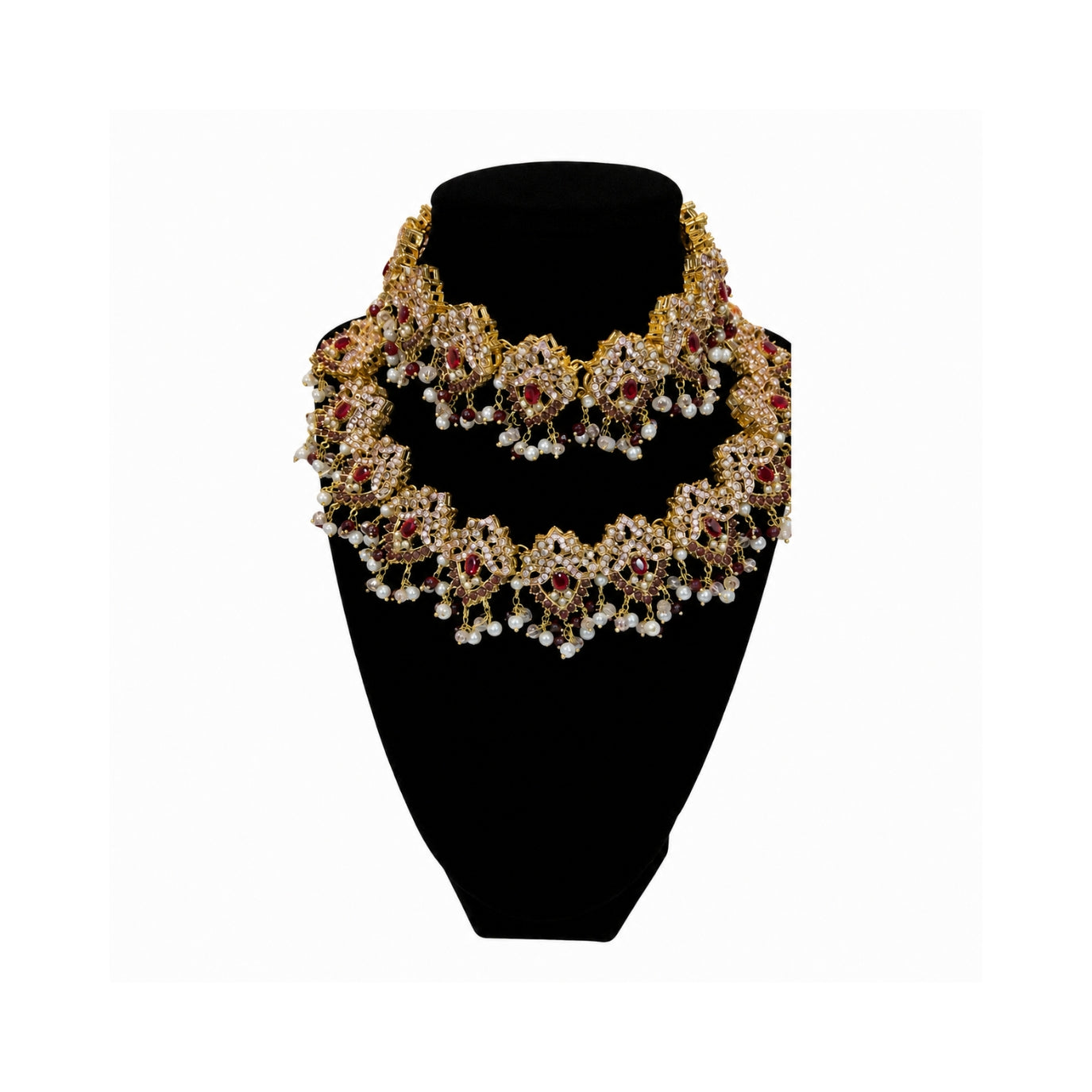 Luxury Pakistani Bridal Jewelry Set with Choker, Long Necklace, Earrings & Maang Tikka – Gold Tone Wedding Set