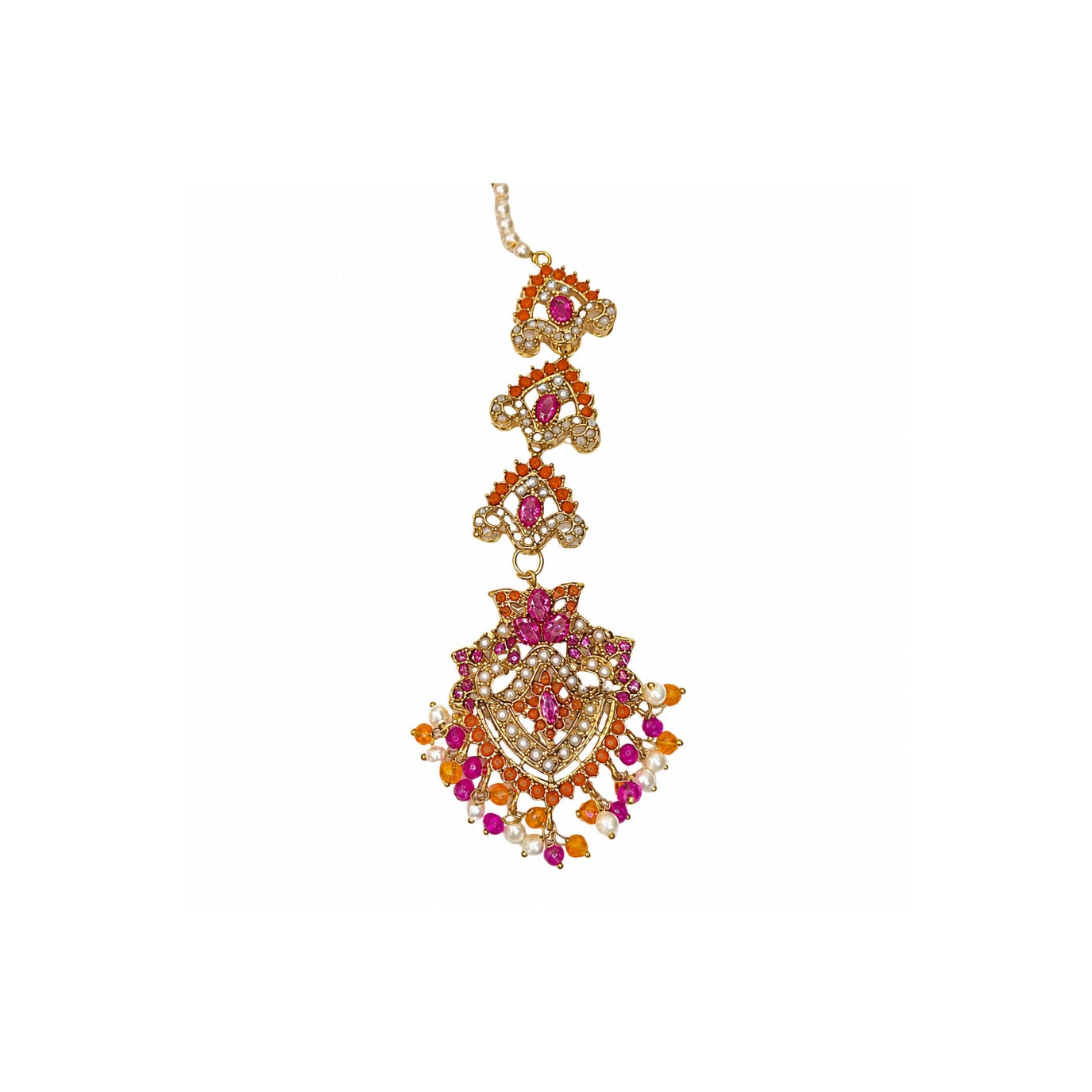 Pakistani Bridal Choker & Long Necklace Set – Pink & Orange Wedding Jewelry for Women