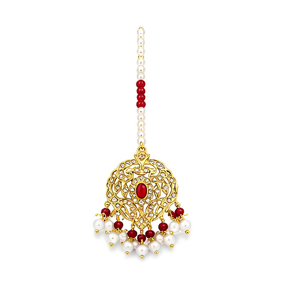 Luxury Pakistani Bridal Choker Jewelry Set with Earrings & Maang Tikka – Gold Tone Wedding Necklace Set for Women