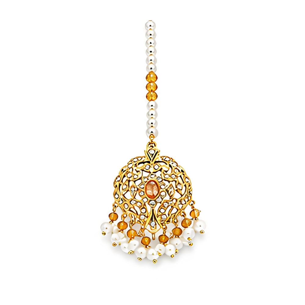 Elegant Pakistani Bridal Choker Jewelry Set with Earrings & Maang Tikka – Gold Tone Wedding Necklace Set for Women