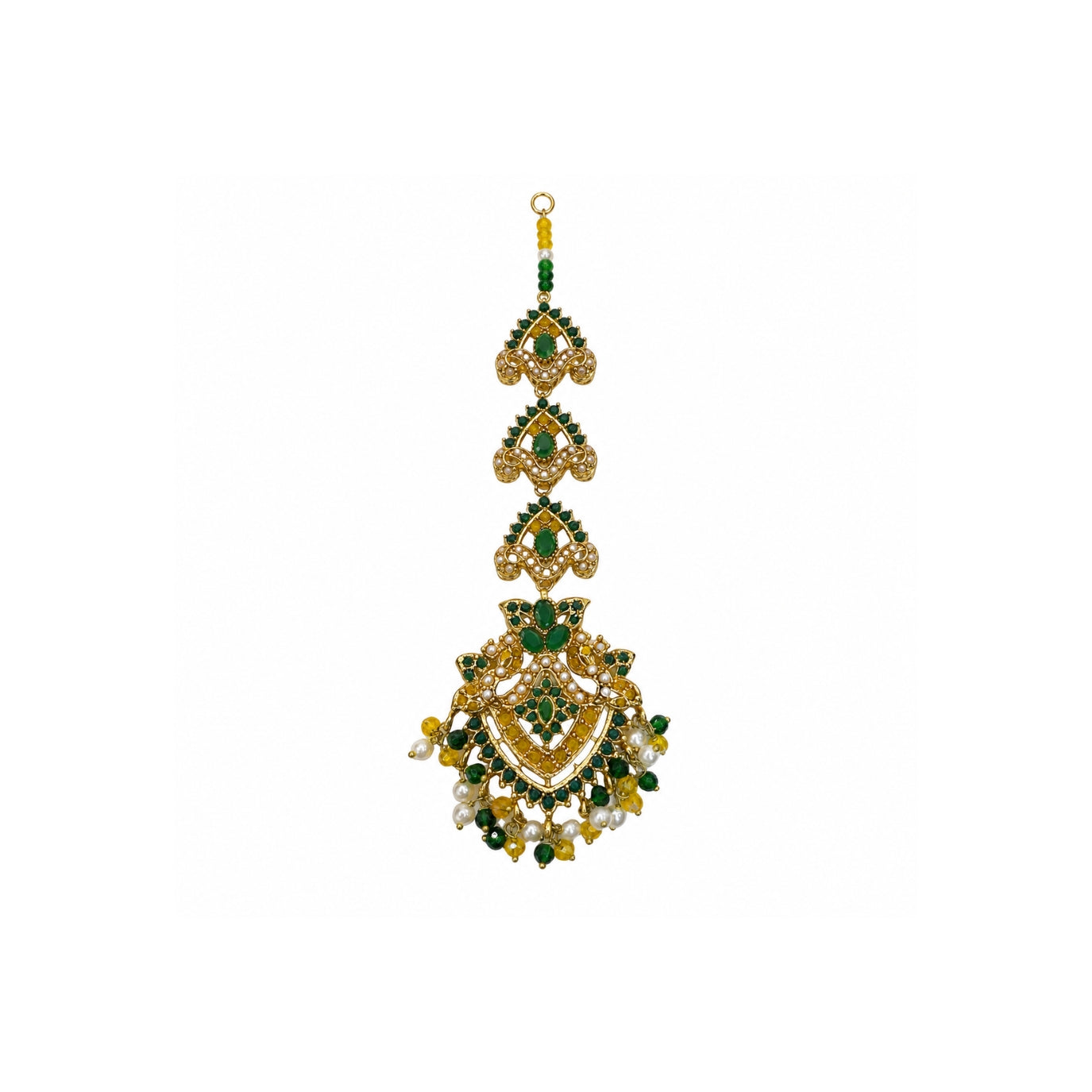 Pakistani Bridal Choker & Long Necklace Set with Earrings & Maang Tikka – Green & Gold Wedding Jewelry