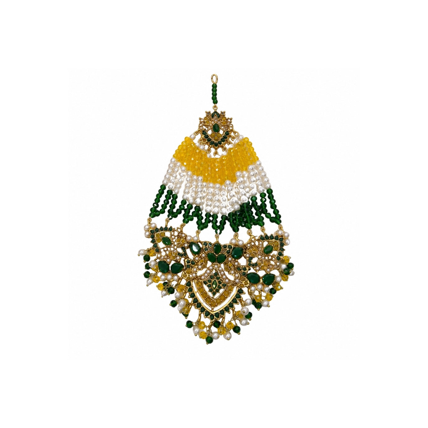 Pakistani Bridal Choker & Long Necklace Set with Earrings & Maang Tikka – Green & Gold Wedding Jewelry