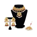 Luxury Pakistani Bridal Choker Jewelry Set with Earrings & Maang Tikka – Gold Tone Wedding Necklace Set for Women