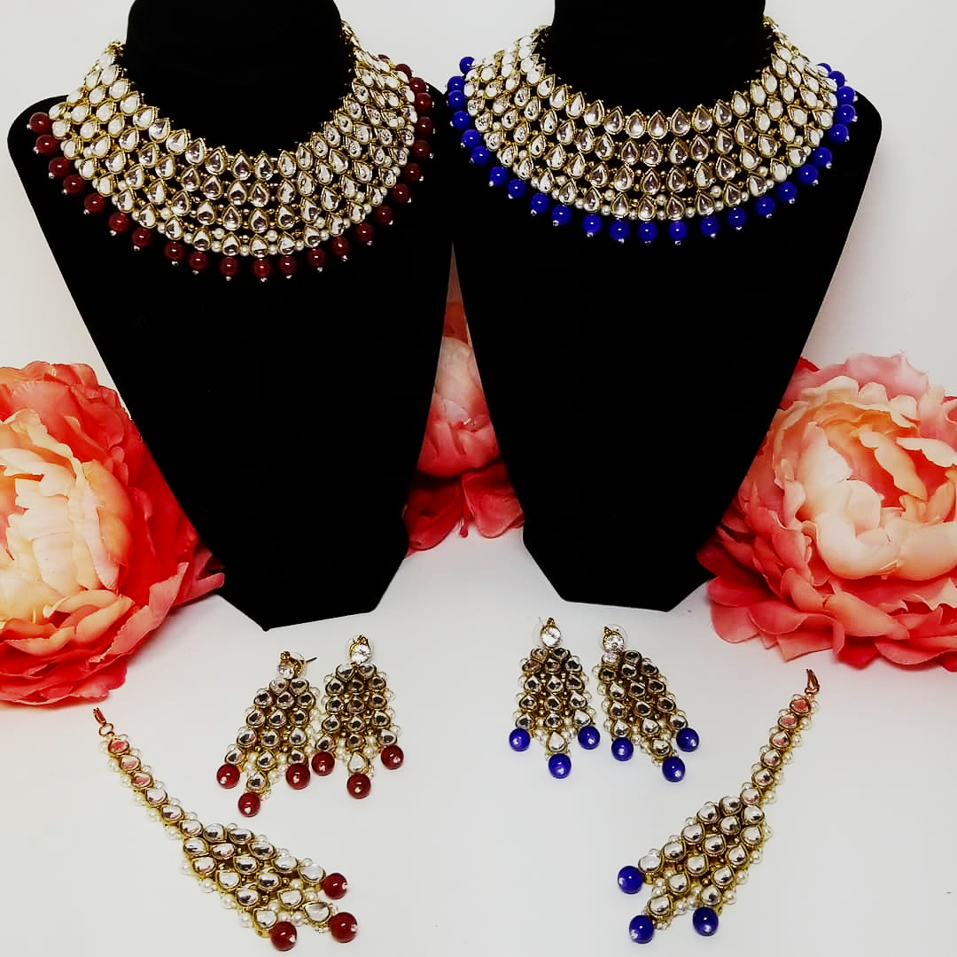 Royal Blue Necklace Set with Earrings & Maang Tikka – Luxury Bridal Jewelry for Women
