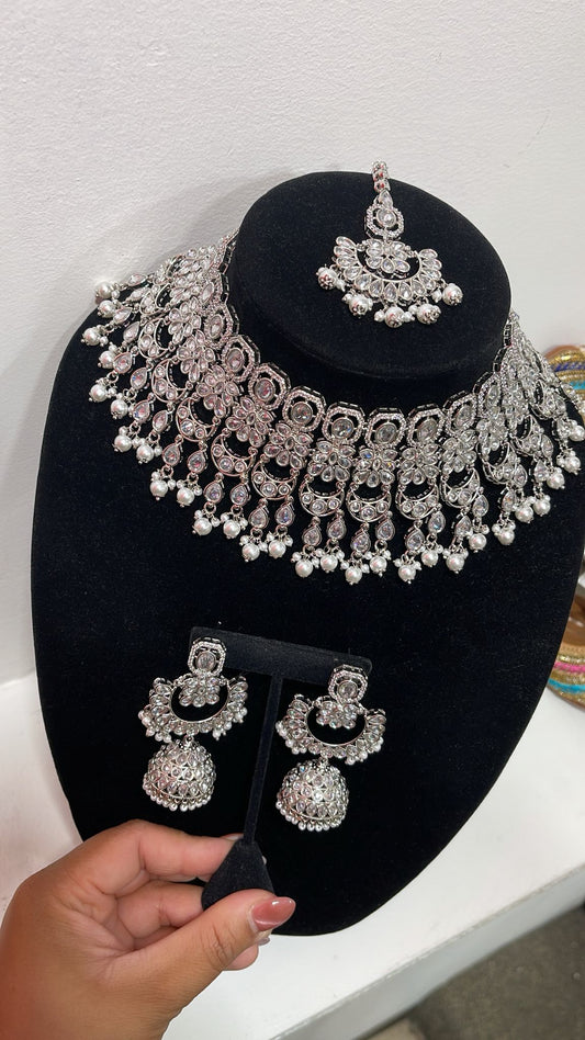 Luxury Polki Bridal Choker Set with Jhumka Earrings & Maang Tikka – Wedding Jewelry for Brides