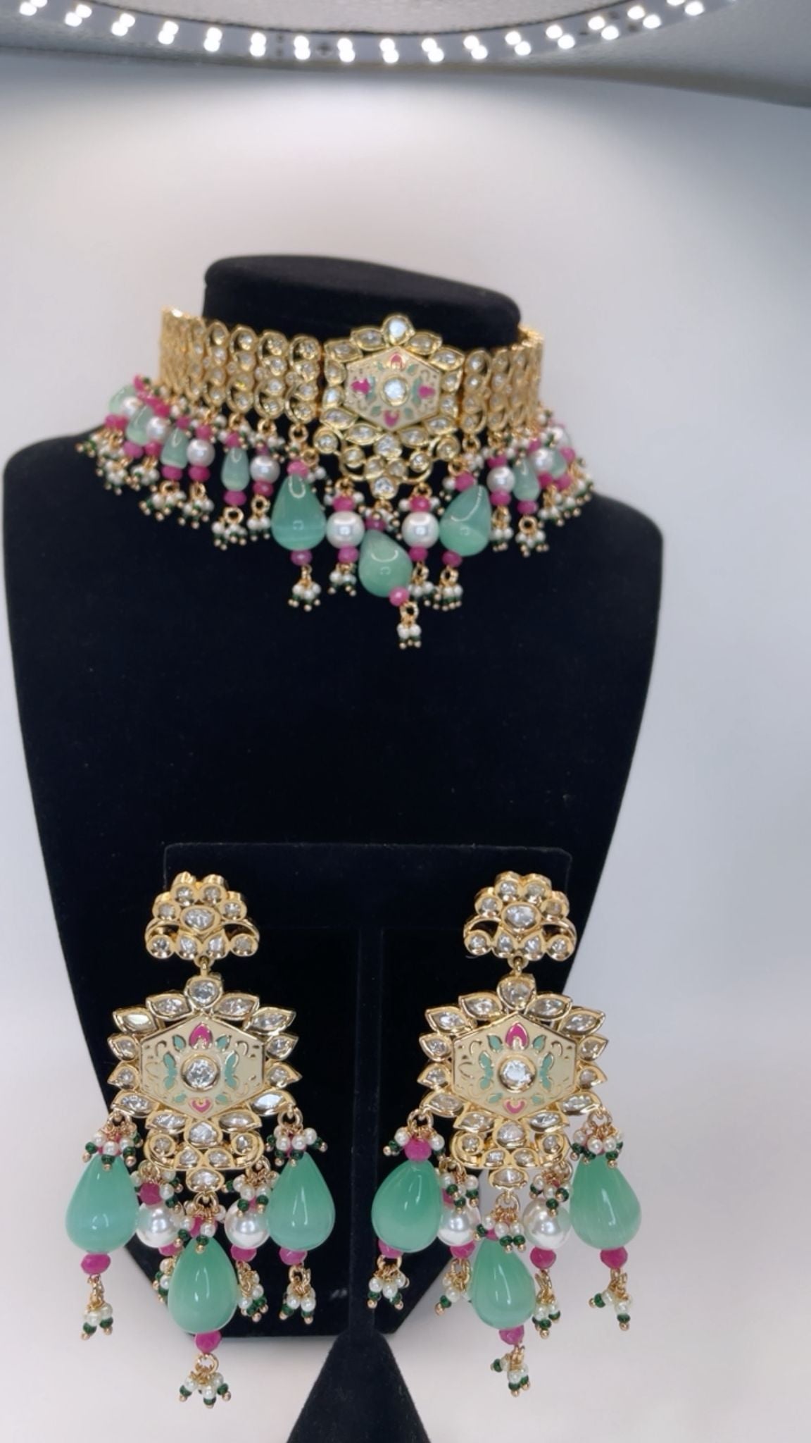 Handcrafted Meenakari Choker Set with Earrings – Gold Tone Traditional Statement Jewelry for Women