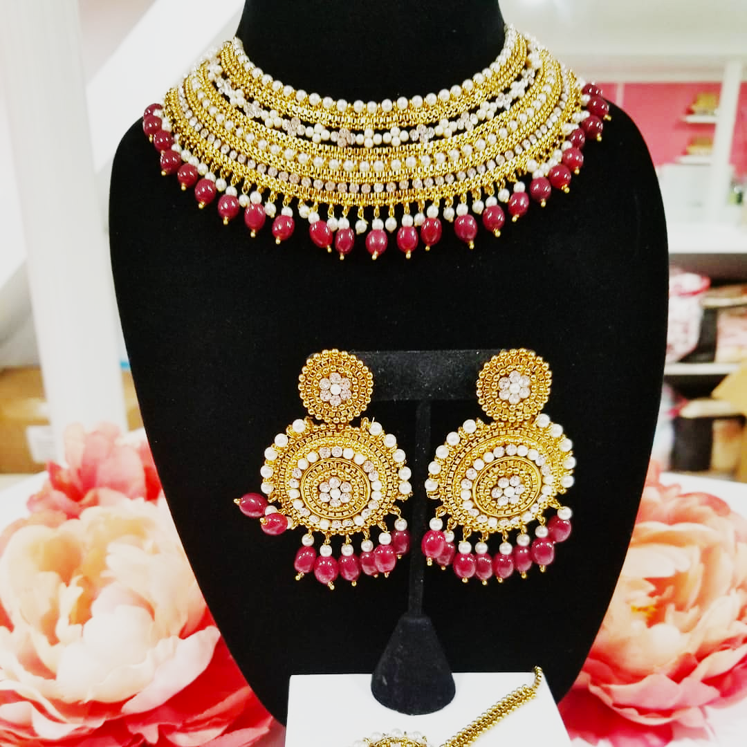 Luxury Necklace Set with Earrings and Tilla – Traditional Bridal Jewelry for Women