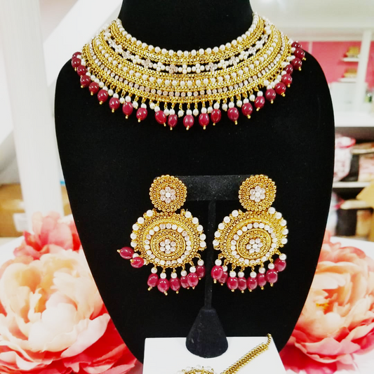 Luxury Necklace Set with Earrings and Tilla – Traditional Bridal Jewelry for Women