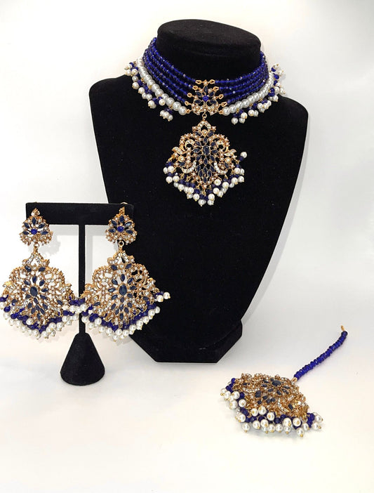 Regal Pakistani Choker Jewelry Set with Earrings & Tikka – Wedding and Bridal Collection