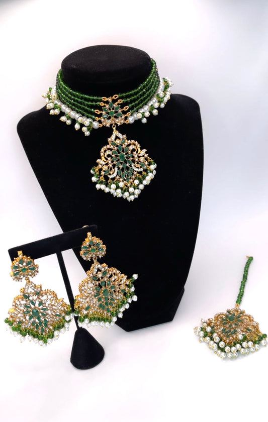 Imperial Pakistani Bridal Choker Set with Earrings & Tikka – Luxury Wedding Jewelry Collection