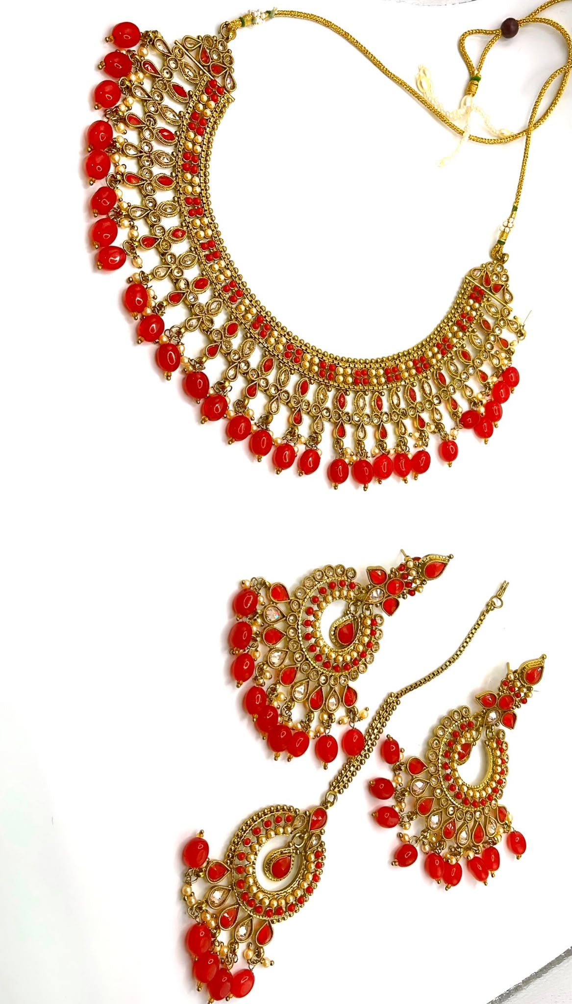 Luxury Polki Set with Earrings & Maang Tikka – Traditional Bridal Wedding Jewelry for Women