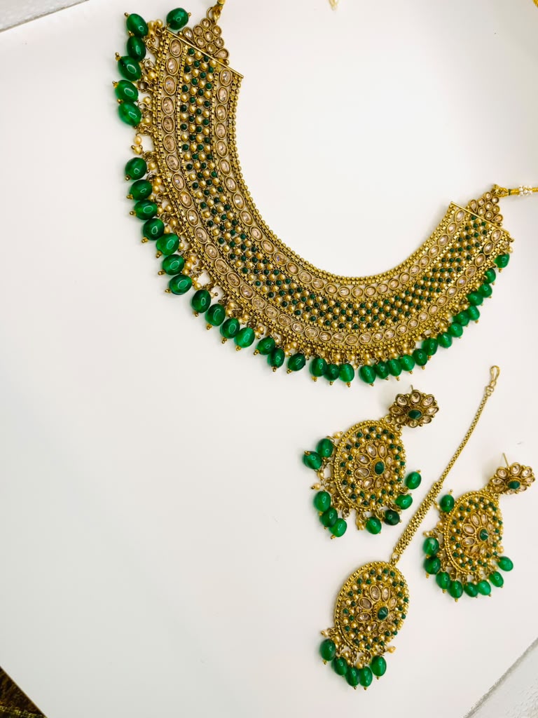 Luxury Polki Set with Earrings & Maang Tikka – Traditional Bridal Wedding Jewelry for Women