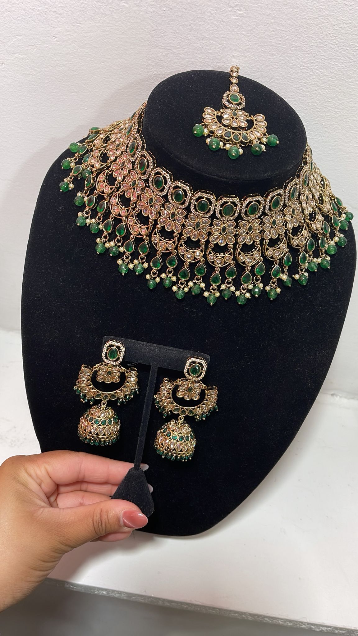 Luxury Polki Bridal Choker Set with Jhumka Earrings & Maang Tikka – Wedding Jewelry for Brides