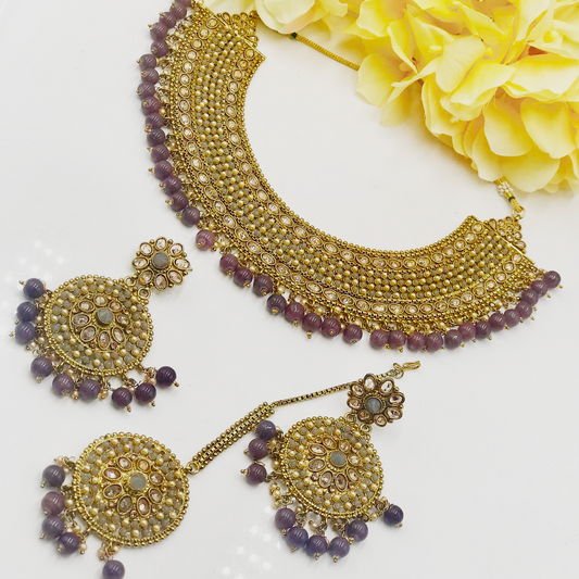 Elegant Polki Necklace Set with Earrings & Tikka – Designer Bridal Jewelry for Women