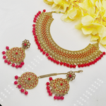 Elegant Polki Necklace Set with Earrings & Tikka